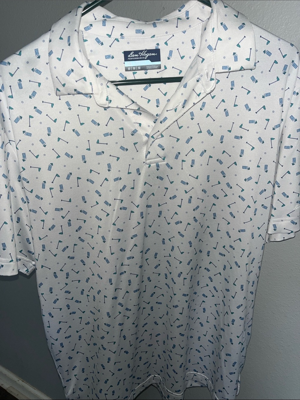 Hogan White Polo with Blue Golf Motif